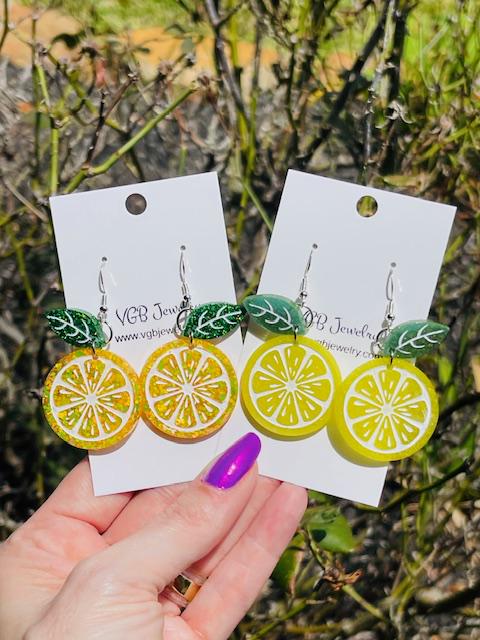 Lemon wedge resin earrings - handmade jewelry