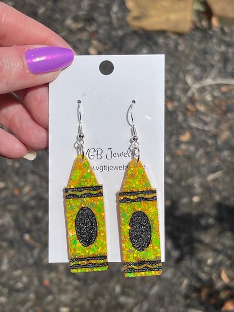 Colorful Crayon Earrings | Glitter Resin Dangles with Hand-Painted Details