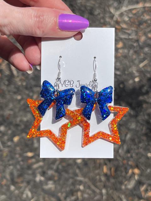 Astros Star dangle glitter resin earring with bow - handcrafted - multiple colors - handmade jewelry - gift for her