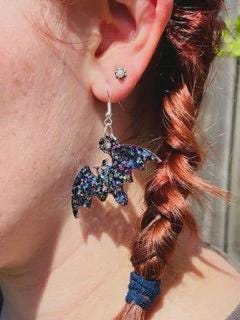 Halloween glitter resin bats - resin earrings - handcrafted