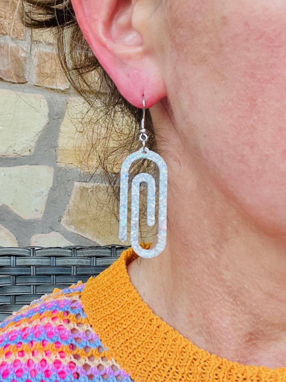 Silver paperclip glitter resin Earrings | Glitter Resin Dangles | Gift for teacher