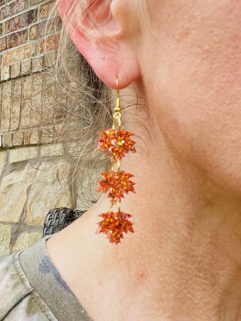 Fall leaves glitter resin dangle earrings