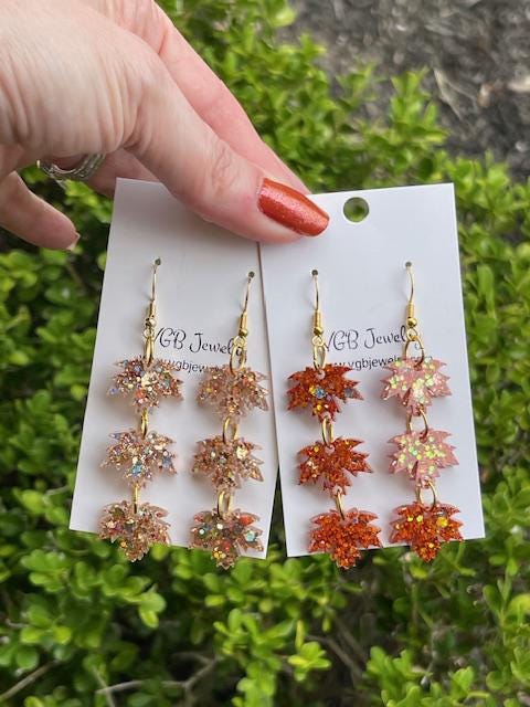 Fall leaves glitter resin dangle earrings