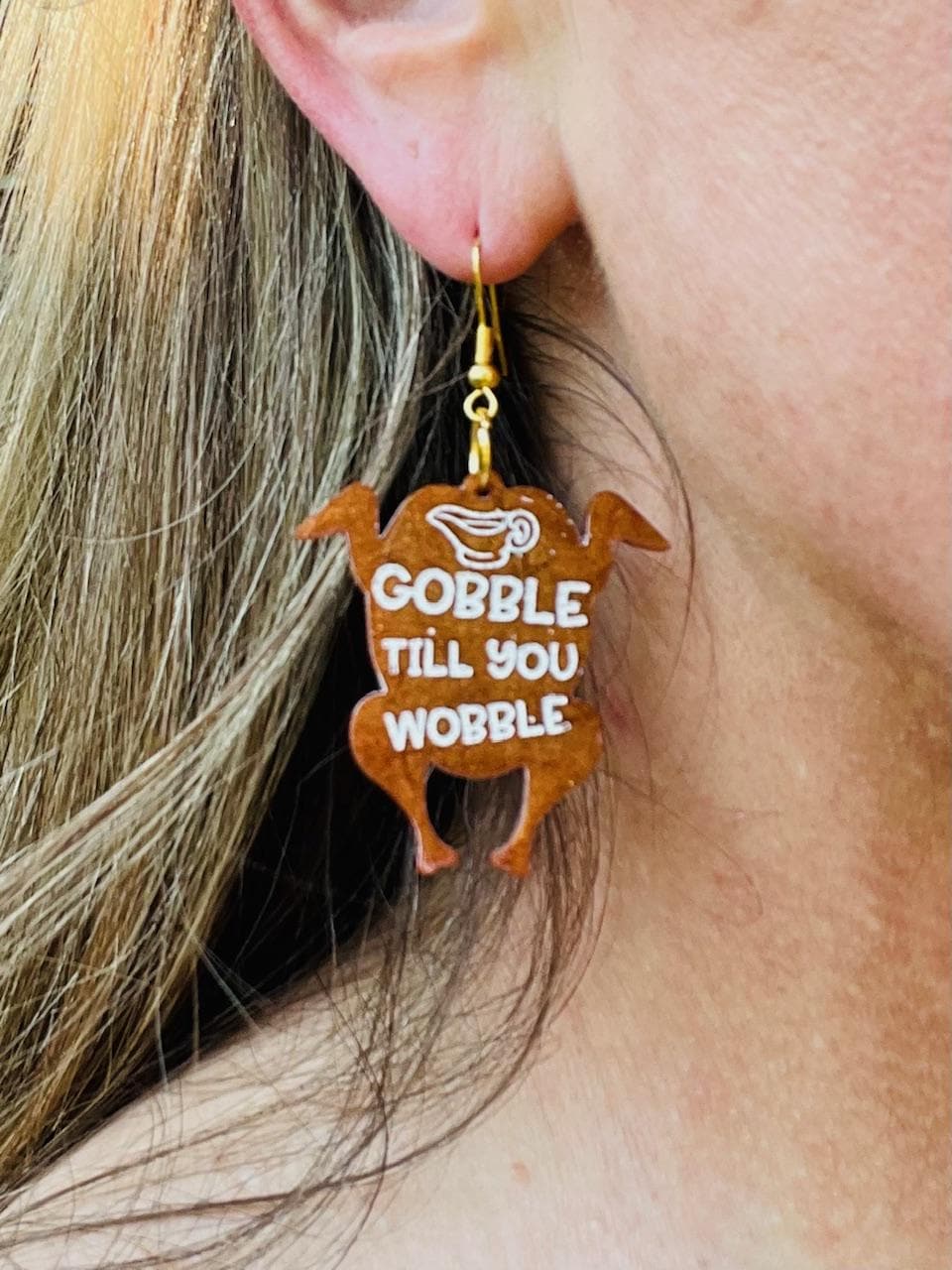 Funny Turkey Earrings – “Gobble Till You Wobble” & “Pour Some Gravy on Me” Thanksgiving Earrings | Glitter Resin Fall Jewelry