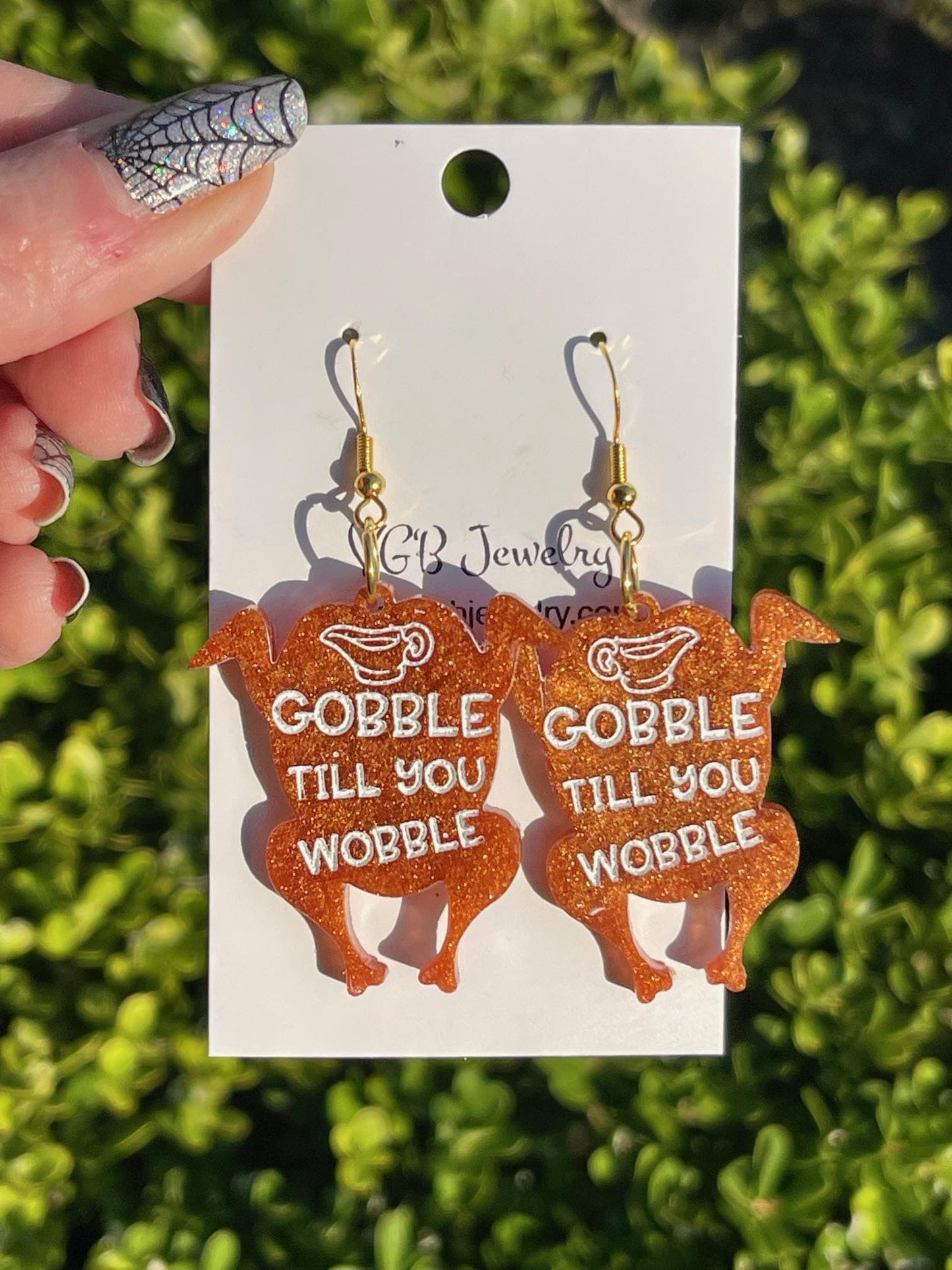 Funny Turkey Earrings – “Gobble Till You Wobble” & “Pour Some Gravy on Me” Thanksgiving Earrings | Glitter Resin Fall Jewelry