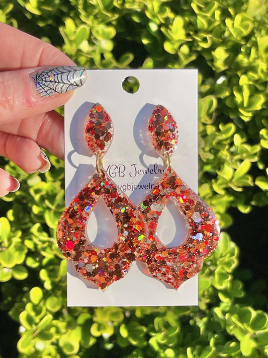 Lightweight Moroccan Statement Dangle earrings - Glitter resin earrings