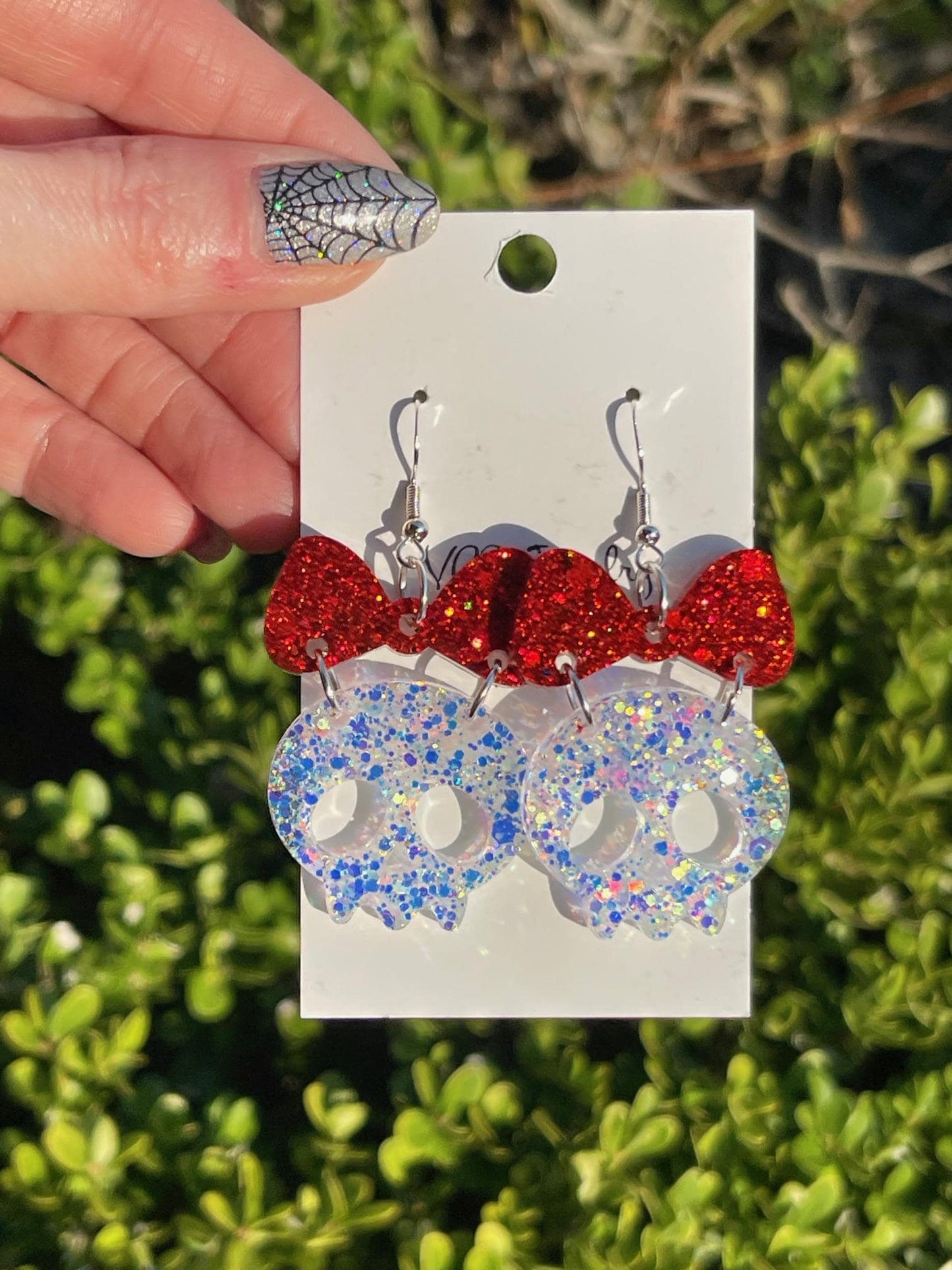 Girlie Ghost Earrings with bow | Glitter Resin ghost Earrings | Girlie Halloween Earrings | Fall Statement Jewelry Gift