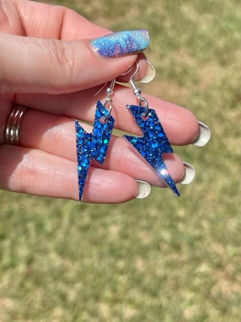 Lightning bolt glitter resin earrings