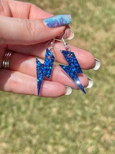 Clear Springs/Fulshear Chargers Lightning bolt glitter resin earrings