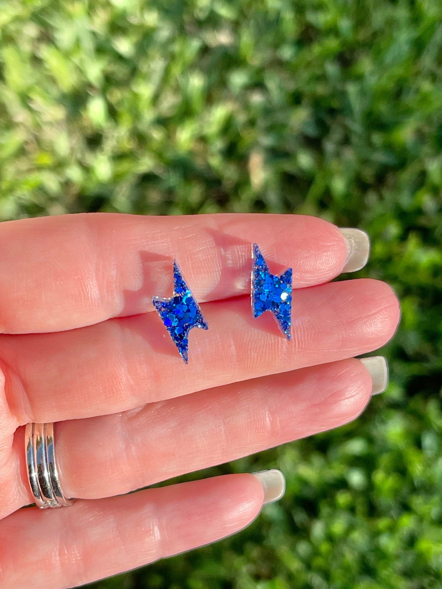 Clear Springs/Fulshear Chargers Lightning bolt glitter resin earrings