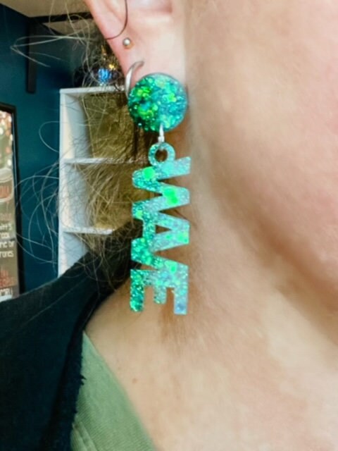 Roll Wave glitter resin earrings - Tulane University earrings