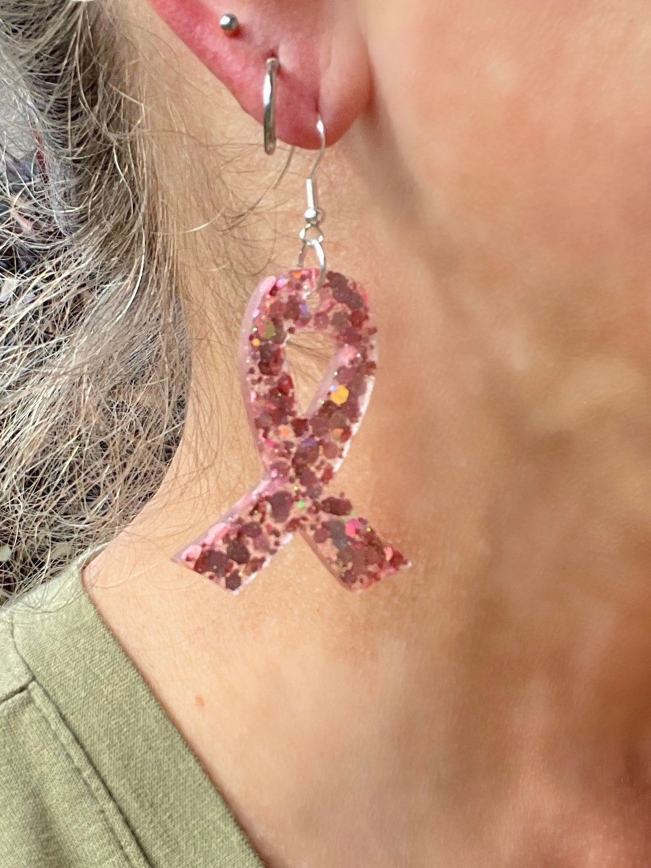 Breast cancer ribbon earring - Awareness ribbon earrings