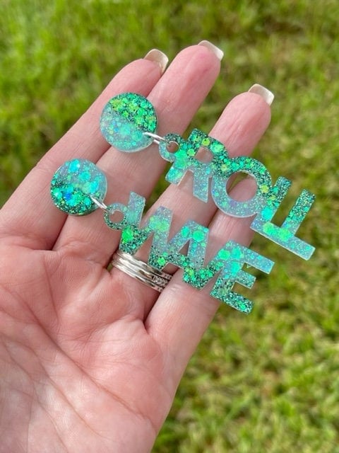 Roll Wave glitter resin earrings - Tulane University earrings