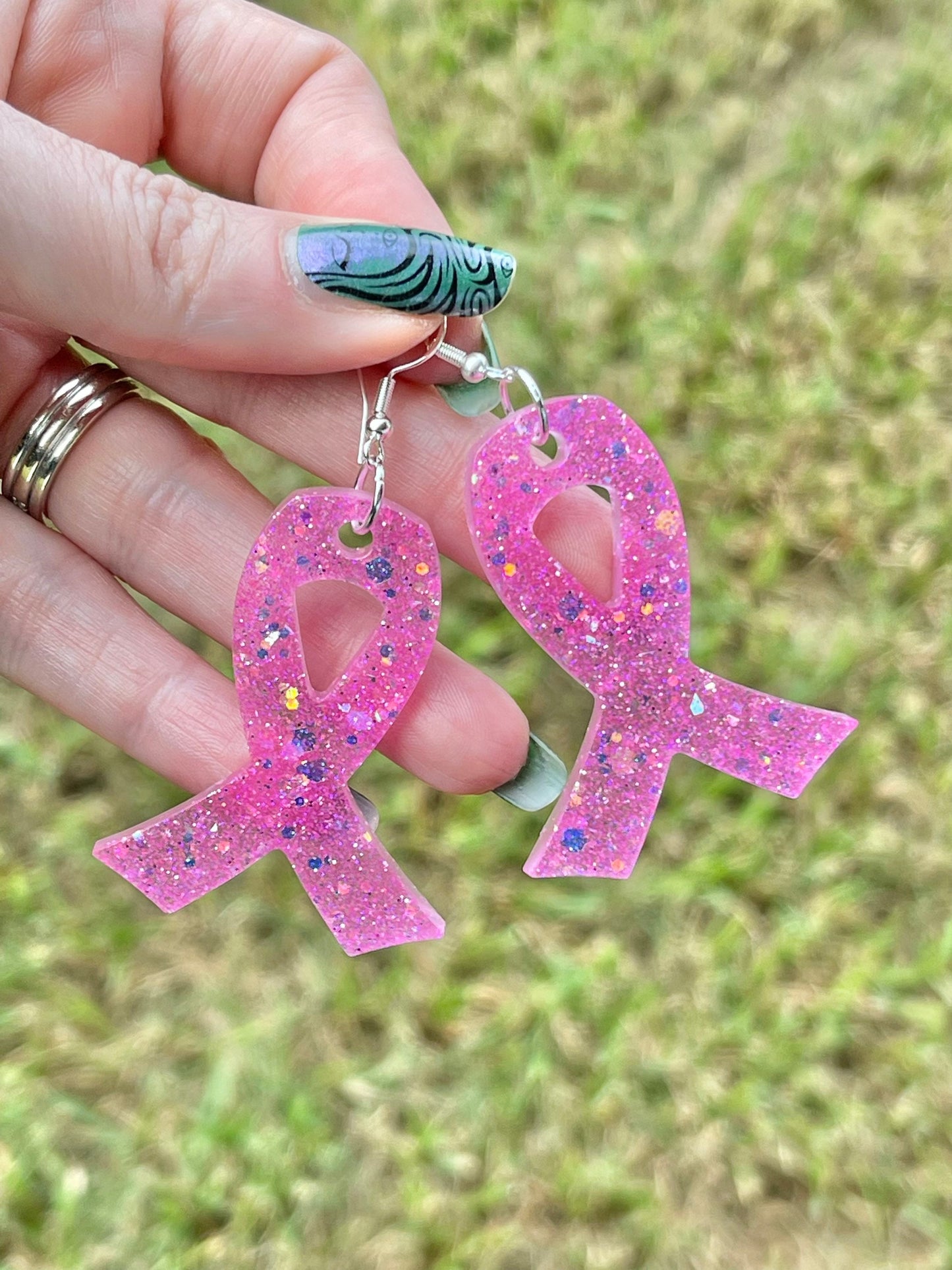 Breast cancer ribbon earring - Awareness ribbon earrings