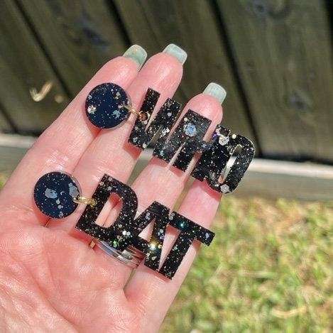 Saints Who Dat Game Day glitter resin earrings - handcrafted - New Orleans Saints Who Dat earrings - handmade jewelry