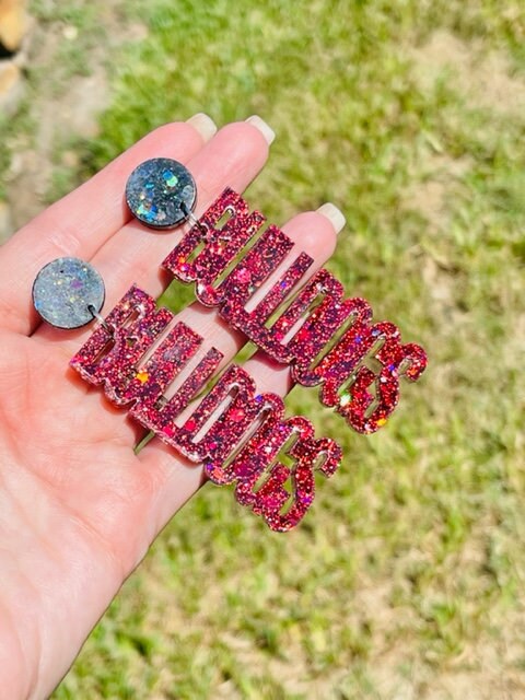 Bulldogs Game Day glitter resin earrings