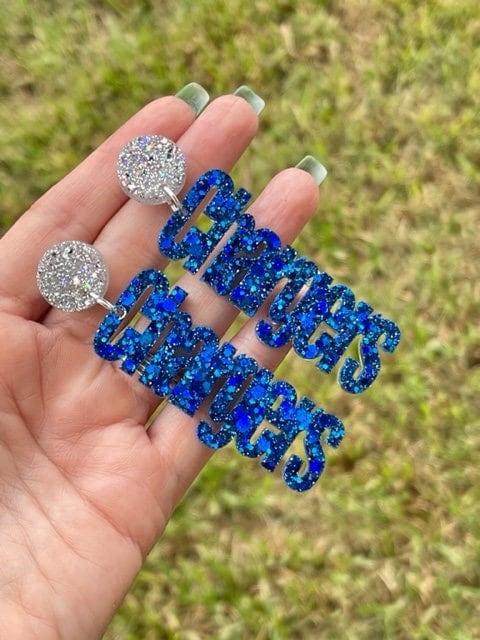 Chargers game day glitter resin earrings