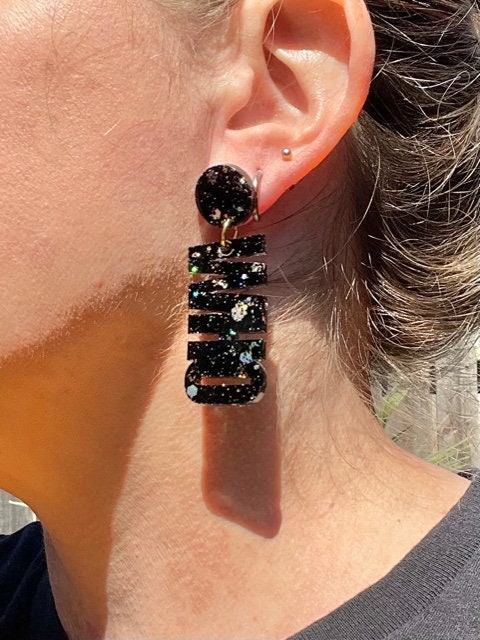 Who Dat Game Day glitter resin earrings