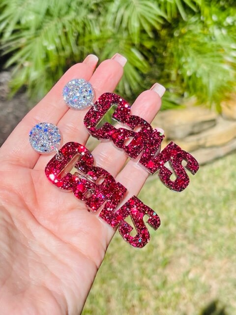 Cavs Game Day glitter resin earrings