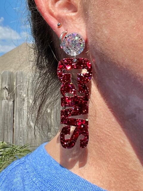Cavs Game Day glitter resin earrings