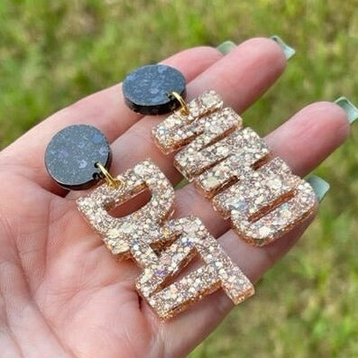 Saints Who Dat Game Day glitter resin earrings - handcrafted - New Orleans Saints Who Dat earrings - handmade jewelry