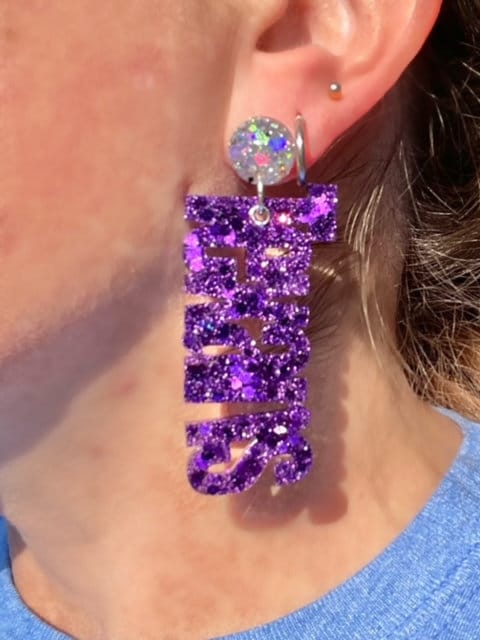 Purple Texans Game Day glitter resin earrings