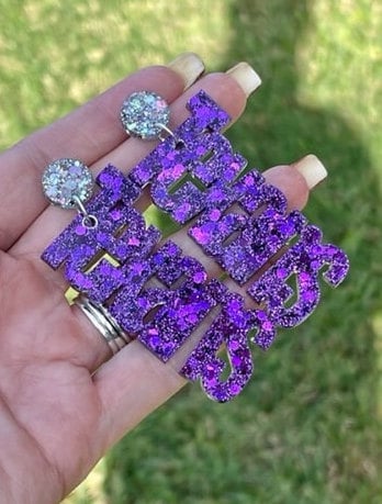 Purple Texans Game Day glitter resin earrings