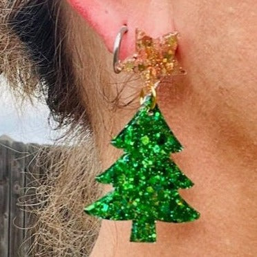 Glitter Christmas tree resin earrings