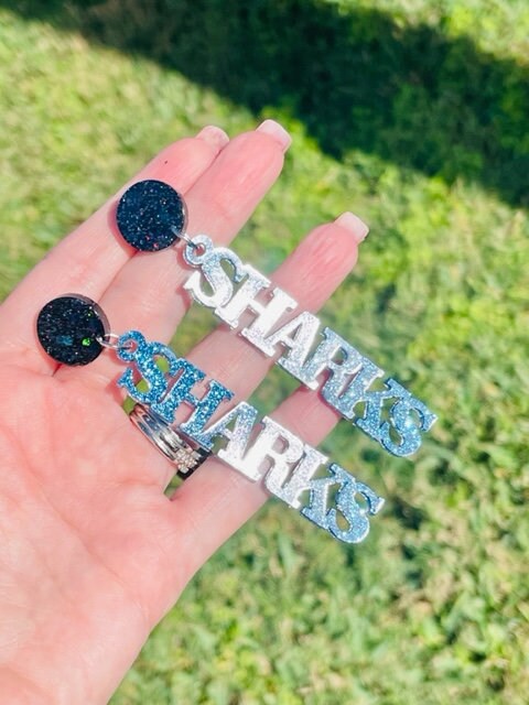 Sharks Game Day glitter resin earrings