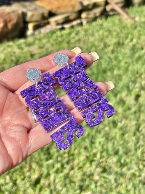 Purple Texans Game Day glitter resin earrings