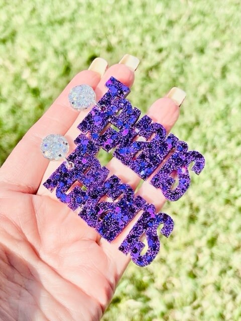 Purple Texans Game Day glitter resin earrings