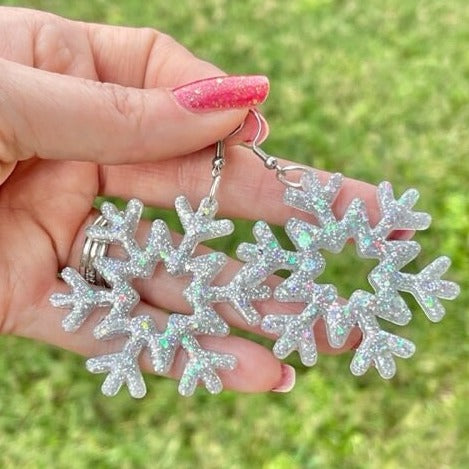 Snowflake glitter resin earrings - lightweight Christmas jewelry