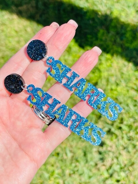Sharks Game Day glitter resin earrings