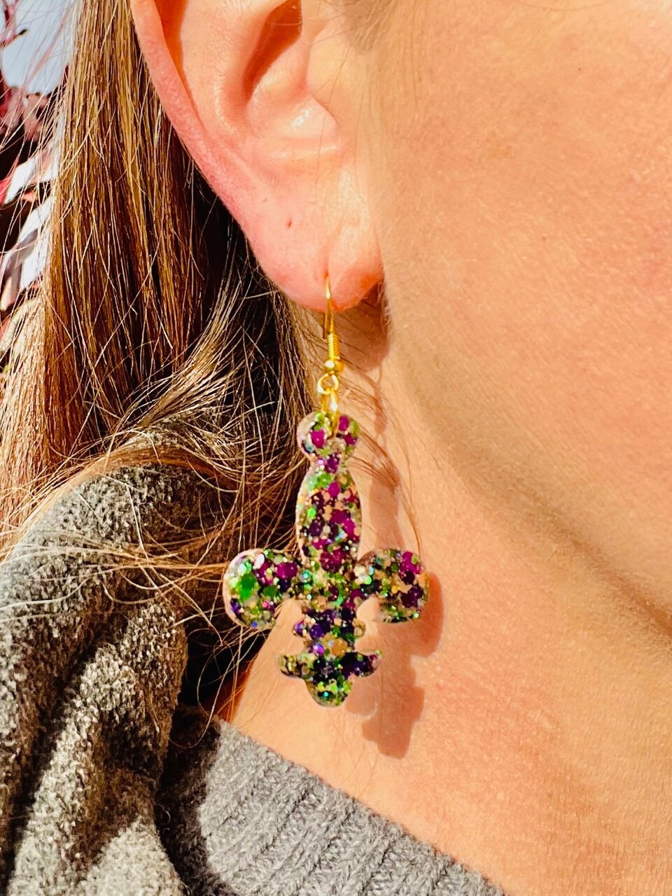 Mardi Gras Fleur de lis resin earrings - Fat Tuesday - handcrafted - 3 sizes