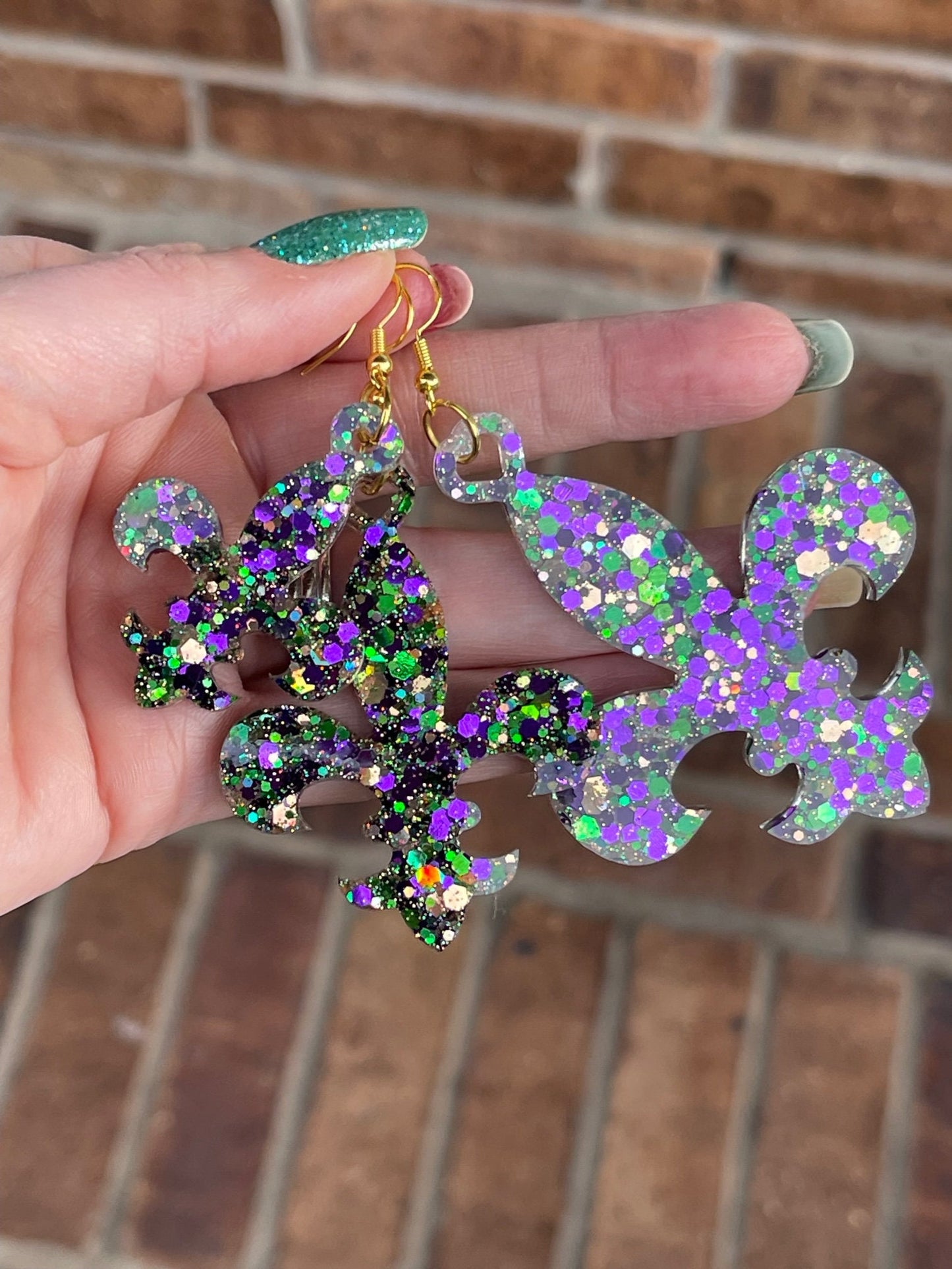 Fleur de lis Mardi Gras resin earrings - Fat Tuesday - handcrafted - 3 sizes