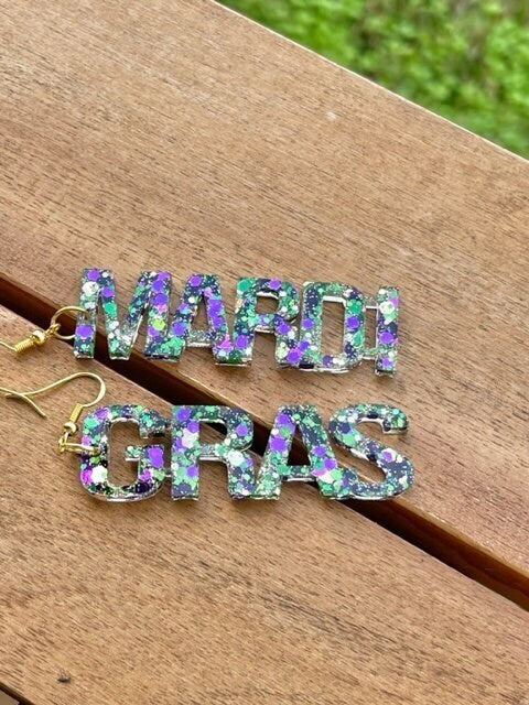 Mardi Gras resin earrings - Fat Tuesday - handcrafted