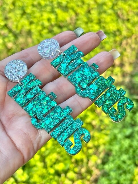 Knights Game Day glitter resin earrings