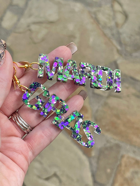 Mardi Gras resin earrings - Fat Tuesday - handcrafted
