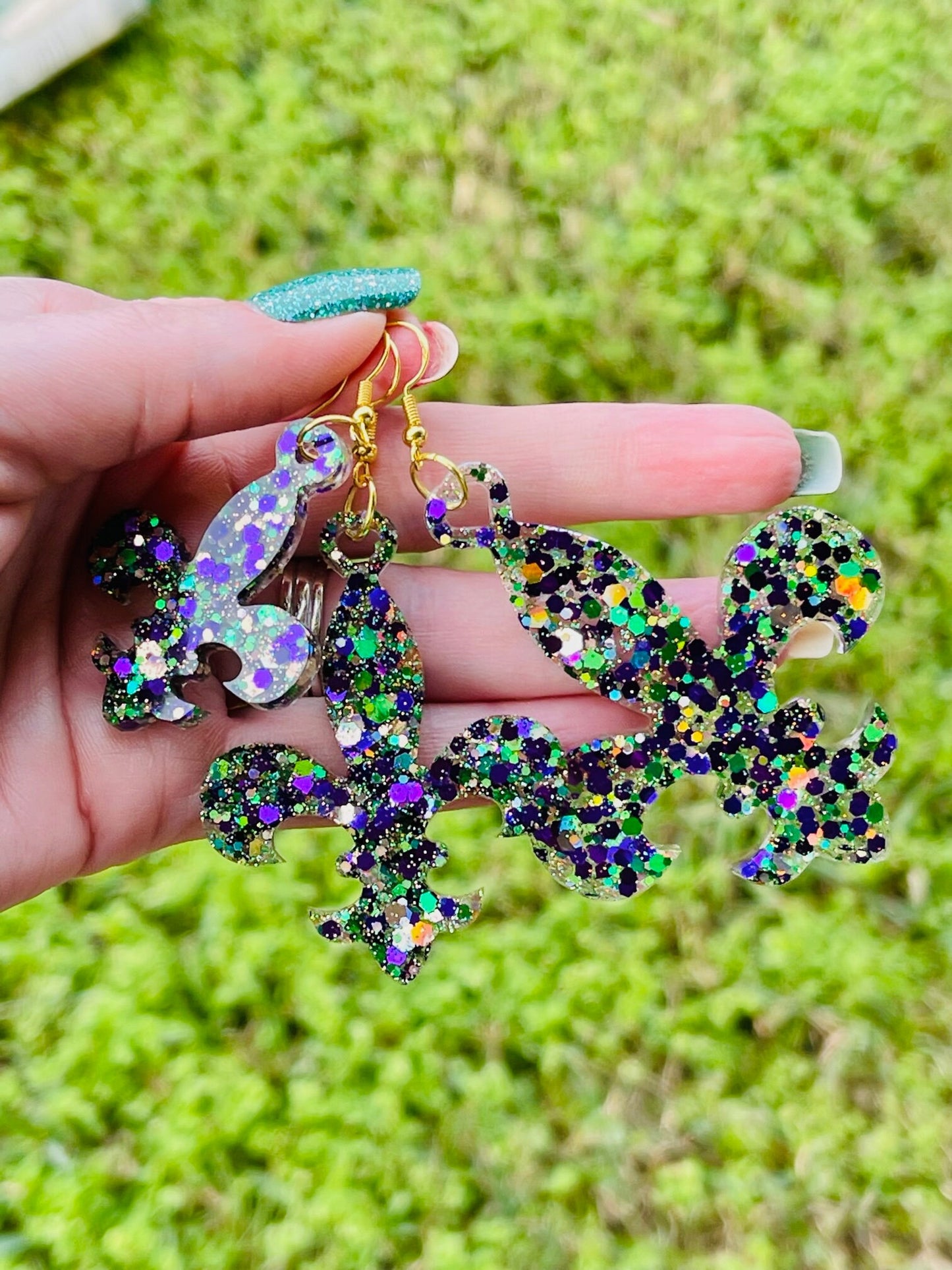 Mardi Gras Fleur de lis resin earrings - Fat Tuesday - handcrafted - 3 sizes