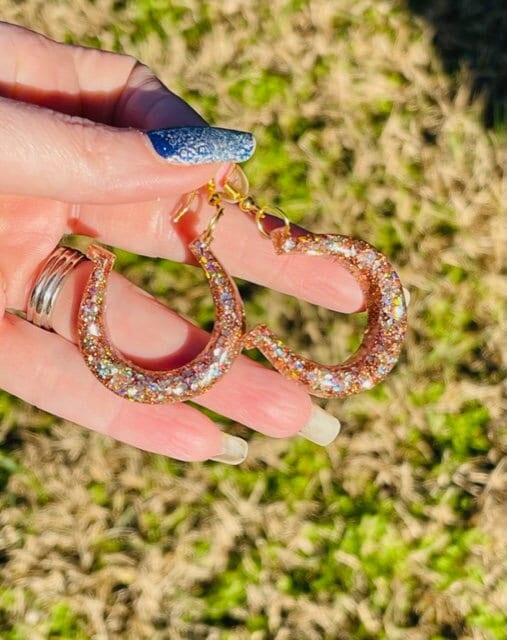 Horseshoe glitter resin earrings