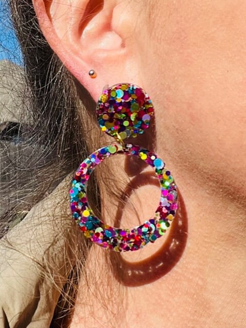 Glitter Hoop resin earrings