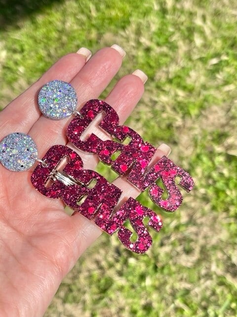 Cavs Game Day glitter resin earrings