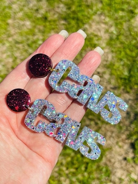 Cavs Game Day glitter resin earrings
