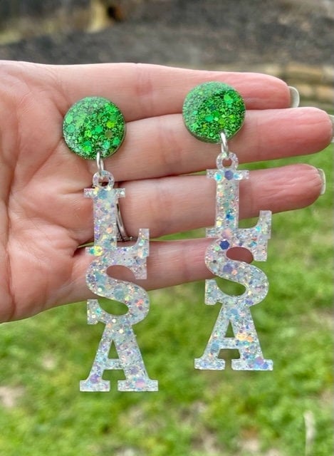 Lutheran South Academy  (LSA) glitter resin earrings