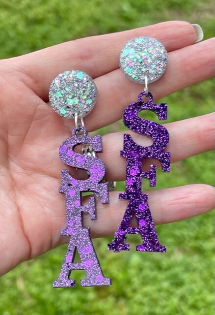 Purple SFA glitter resin earrings - purse charm, bag charm