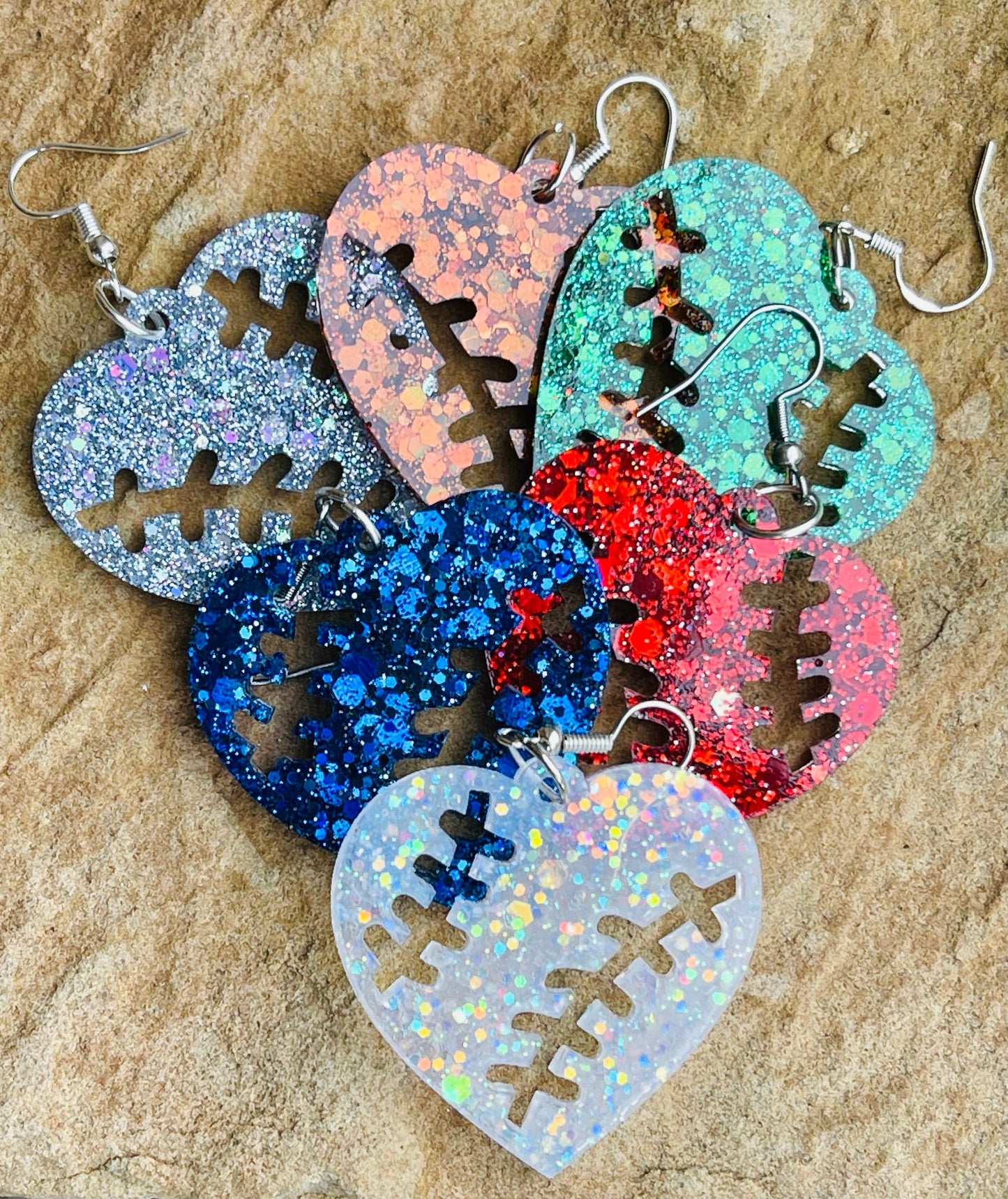 Lightweight baseball heart glitter resin earrings