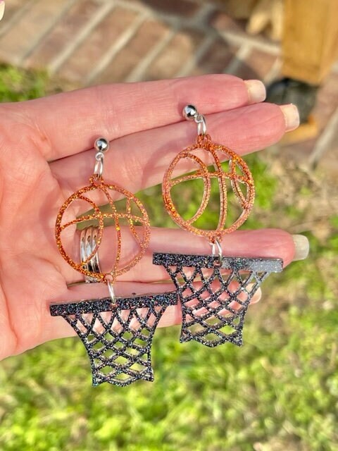 Lightweight basketball glitter resin earrings