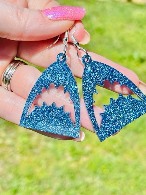 Shark glitter resin earrings