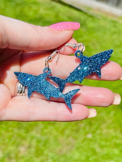 Shark glitter resin earrings
