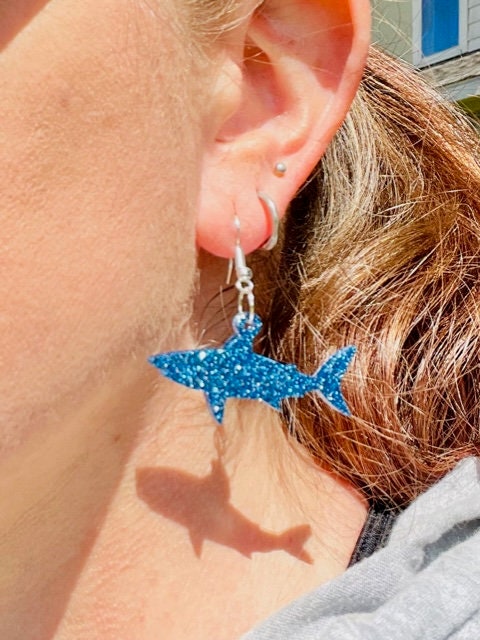 Shark glitter resin earrings